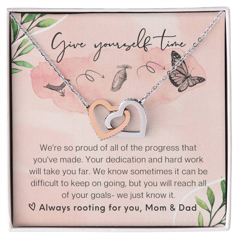 From Parents Interlocking Hearts Necklace Butterfly Encouragement