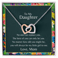 To My Daughter No One Can Replace You Necklace. Embellished With Cubic Zirconia Stones. Interlocking Hearts Necklace