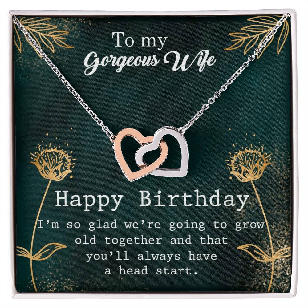 To My Gorgeous Wife - Happy Birthday Gift - Interlocking Hearts Necklace