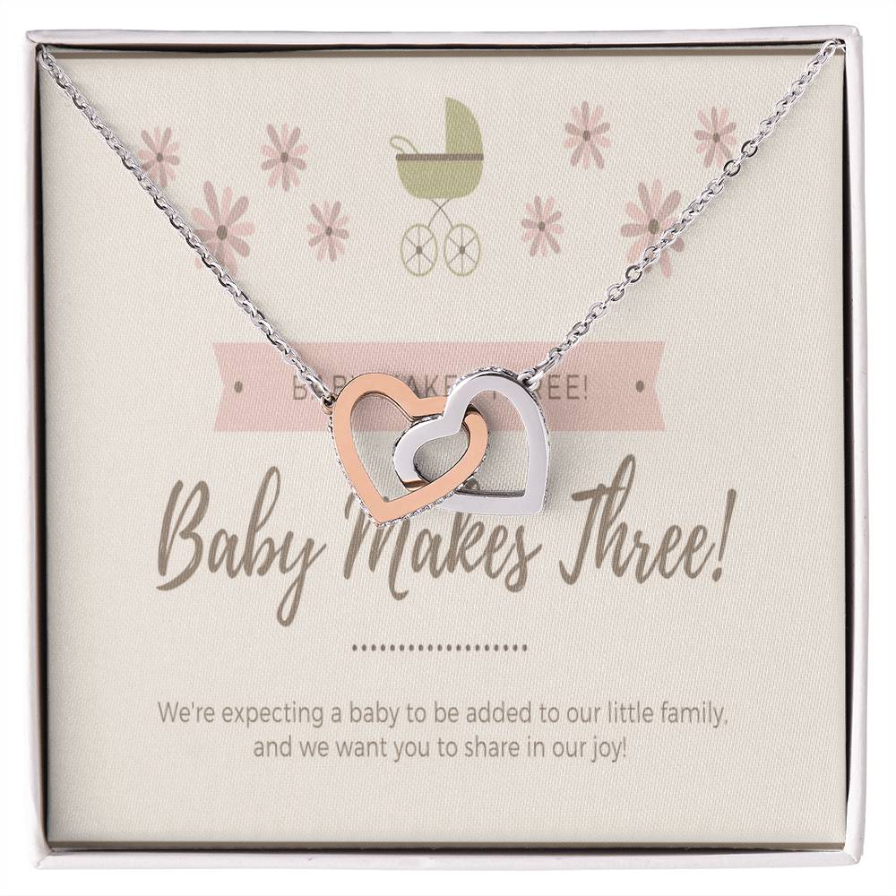 Pregnancy Announcement- Baby Makes Three - Family Of Three - Pregnancy Baby Reveal - First Baby Interlocking Hearts Necklace