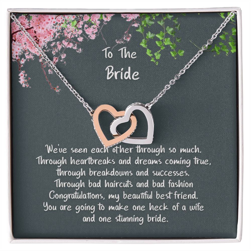 The Bride My Best Friend Hearts Rose Gold Finish Necklace Interlocking Hearts Necklace