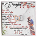 To My Daughter Interlocking Hearts Necklace Message Card