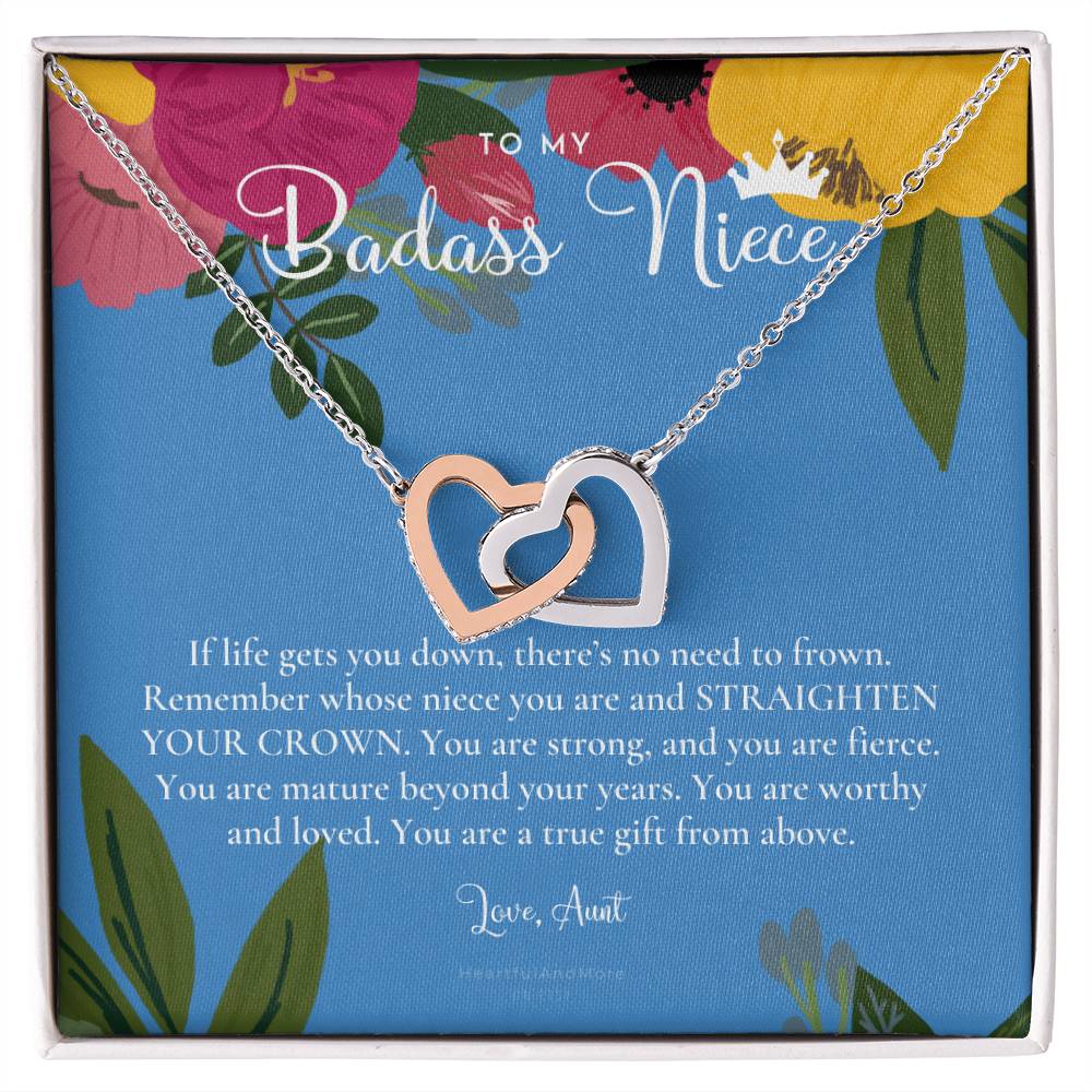 To My Badass Niece Straighten Your Crown Necklace Aunt Niece Necklace Niece Birthday Gift Niece Graduation Gift Interlocking Hearts Necklace