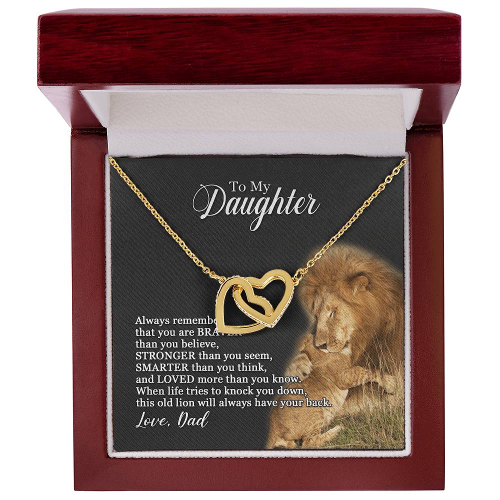 To My Daughter - This Old Lion Will Always Have Your Back - Necklace Interlocking Hearts Necklace
