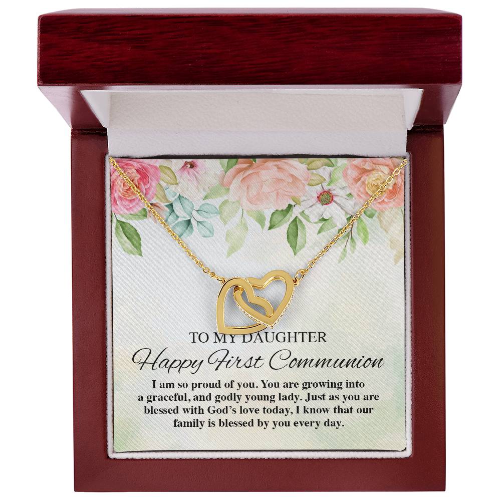 To My Daughter Happy First Communion Interlocking Hearts Necklace