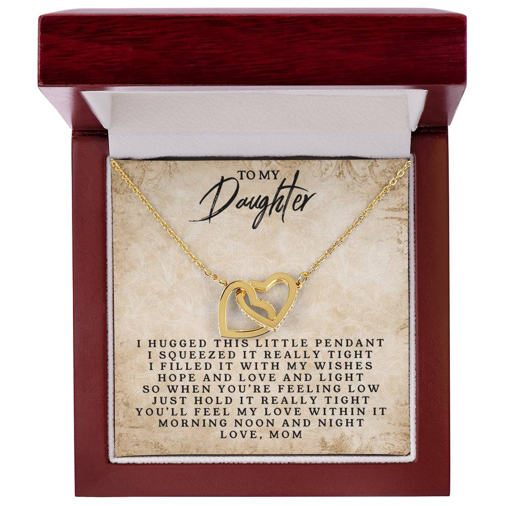 To My Daughter - Love Mom - Interlocking Heart Necklace Interlocking Hearts Necklace