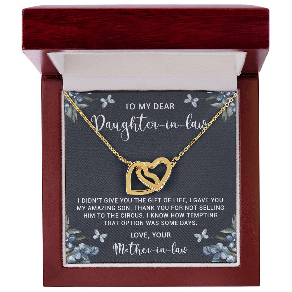 Daughter In Law Funny Gift Necklace From Mother In Law Interlocking Hearts Necklace