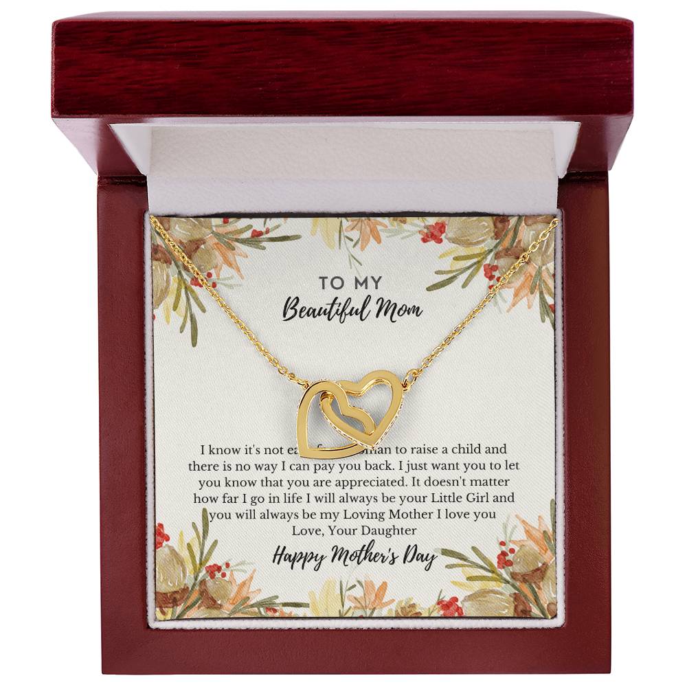 To My Beautiful Mom - Interlocking Heart Necklace - Interlocking Hearts Necklace