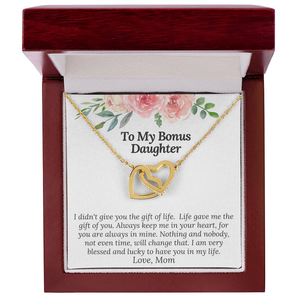 To My Bonus Daughter I Am Blessed And Lucky To Have You In My Life Necklace Interlocking Hearts Necklace
