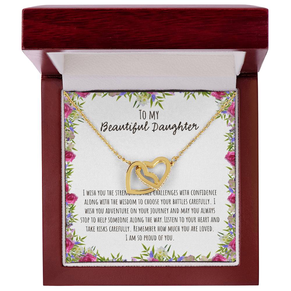 To My Beautiful Daughter I Wish You The Strength - Floral Interlocking Hearts Necklace