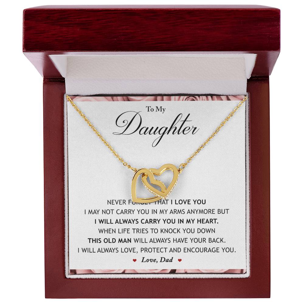 My Daughter - I Will Always Carry You In My Heart Interlocking Hearts Necklace