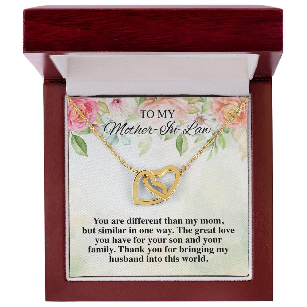 To My Mother-In-Law Thank You For Bringing My Husband Interlocking Hearts Interlocking Hearts Necklace