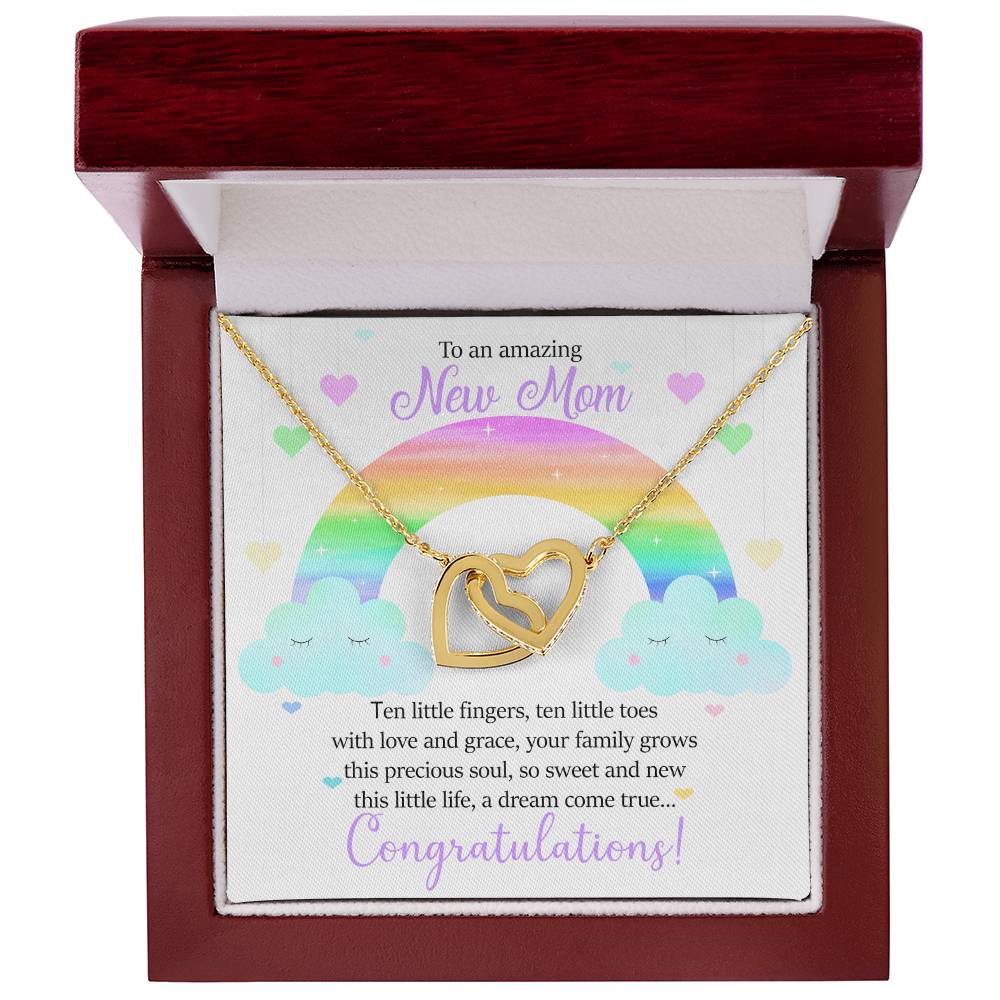To An Amazing New Mom - Ten Little Fingers Ten Little Toes - Hearts Interlocking Hearts Necklace