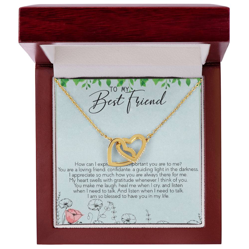 To My Best Friend Interlocking Hearts Necklace Message Card
