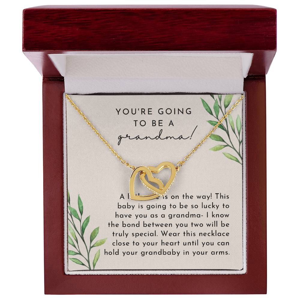Grandma Baby Announcement L Neutral Leaves Final Interlocking Hearts Necklace