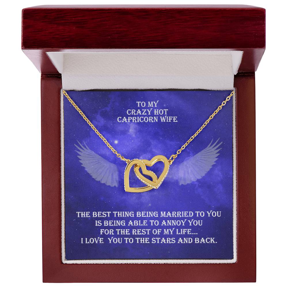 Hot Capricorn Wife Interlocked Hearts Necklace With Personal Message Card And Jewelry Box. Interlocking Hearts Necklace