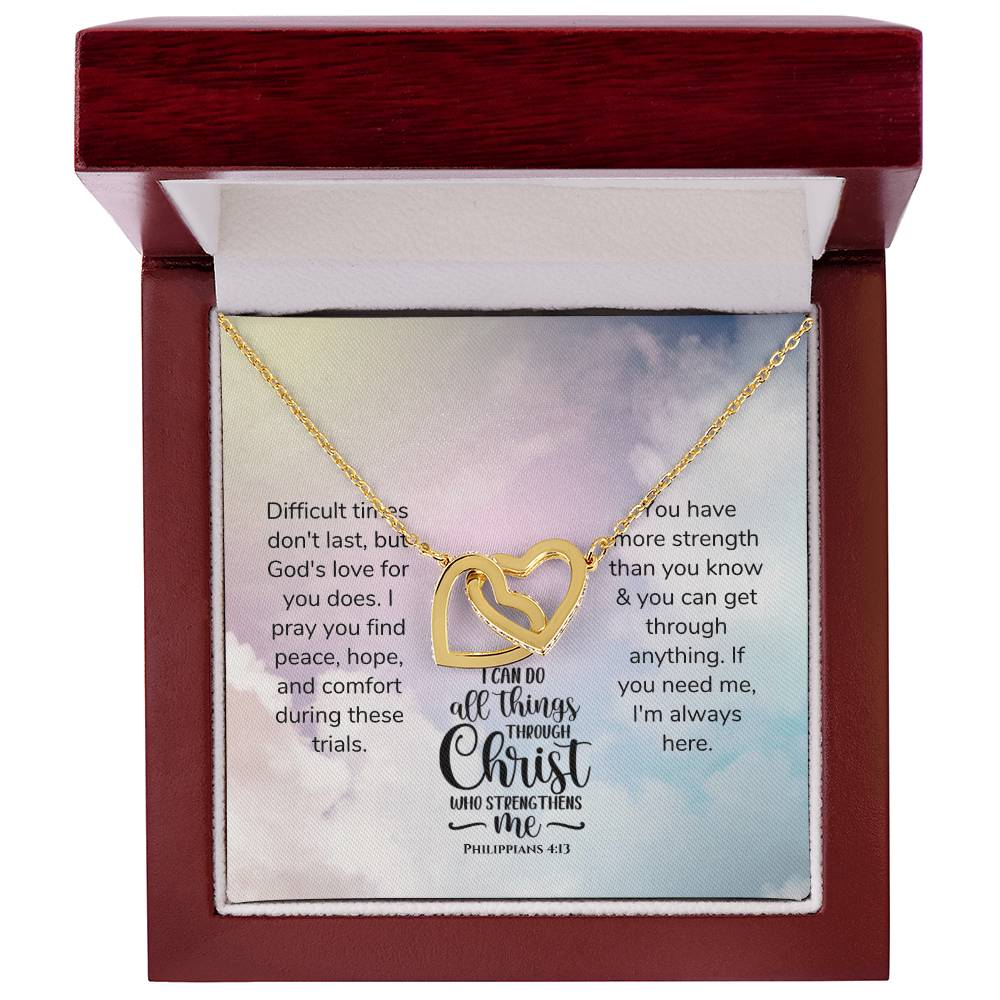 Scripture Encouragement Interlocking Hearts Necklace Philippians 413 Rainbow Clouds