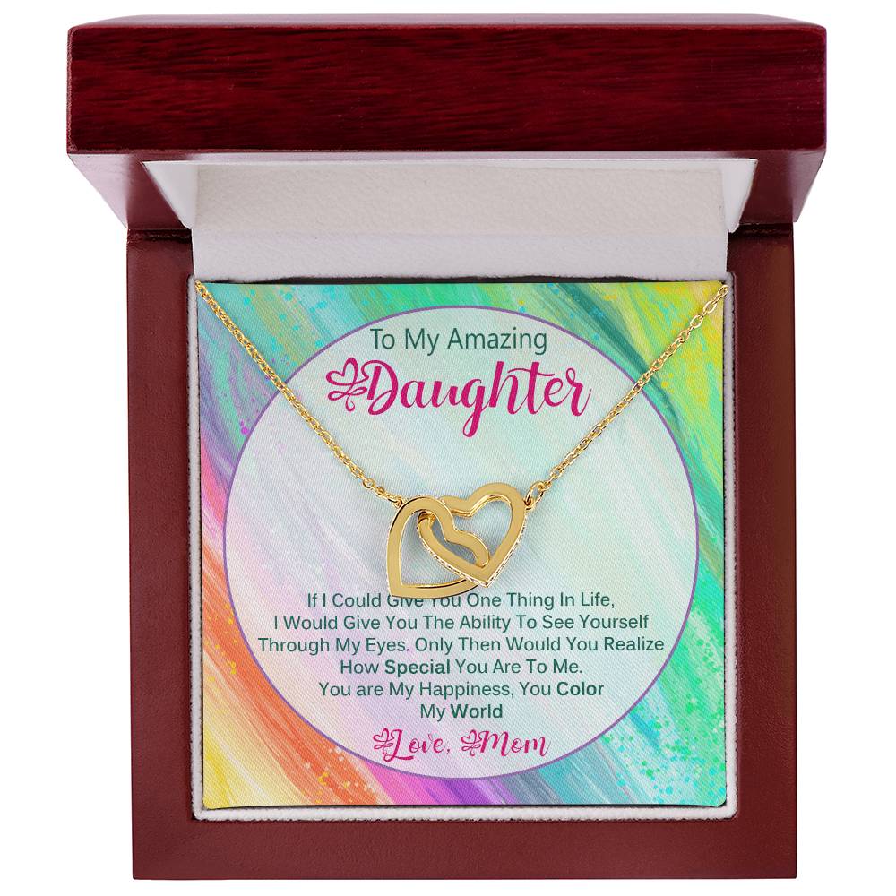 Heart-Melting Gift For Daughter From Mom - You Color My World Interlocking Hearts Necklace