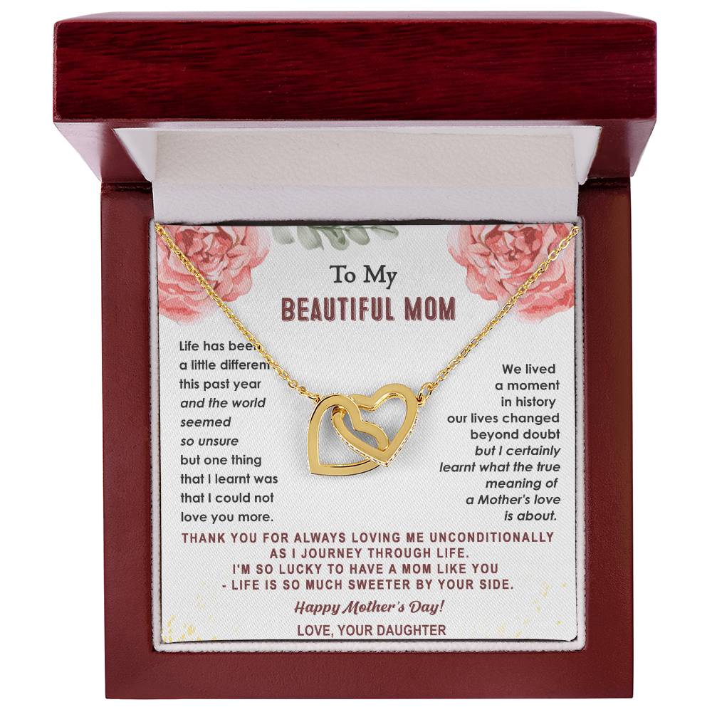 Gift For Mom - True Meaning Of A Mother'S Love - Interlocking Interlocking Hearts Necklace