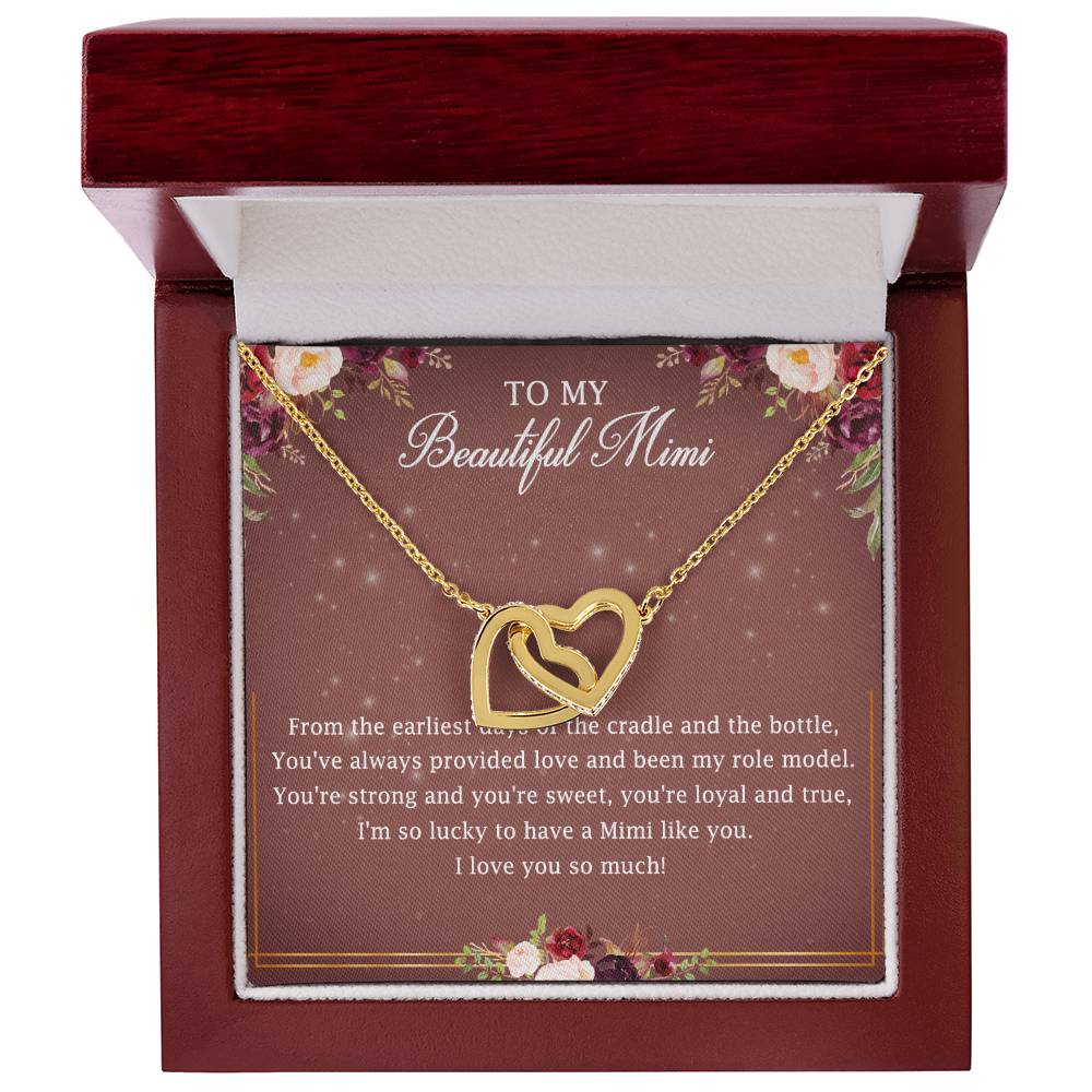 To My Beautiful Mimi Interlocking Hearts Necklace Message Card
