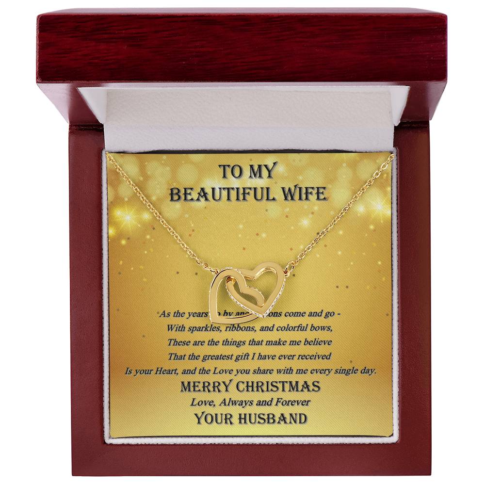 To My Beautiful Wife - Always And Forever - Interlocking Hearts - Merry Christmas Interlocking Hearts Necklace