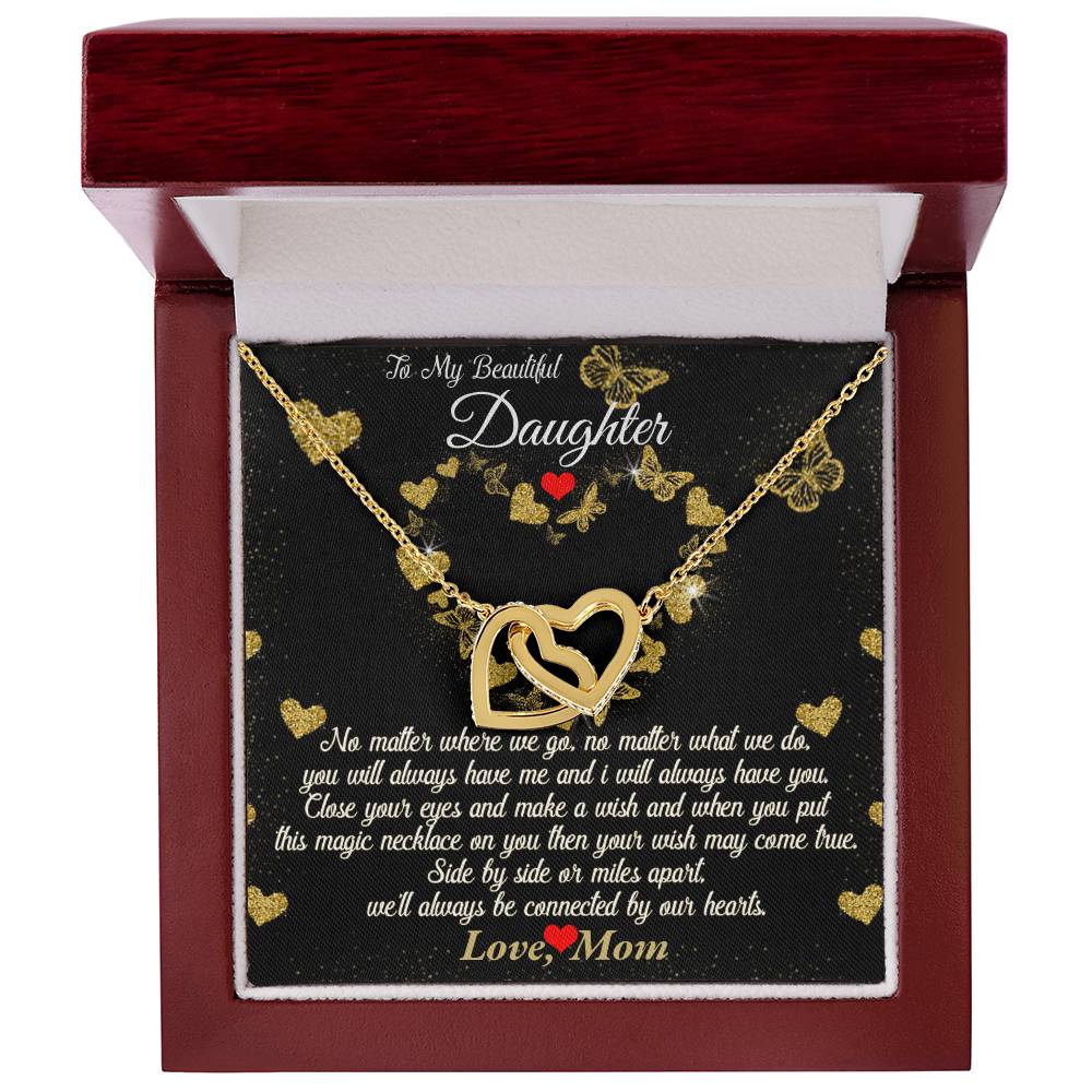 Connected By Our Hearts - To My Daughter Joined Hearts Necklace Interlocking Hearts Necklace