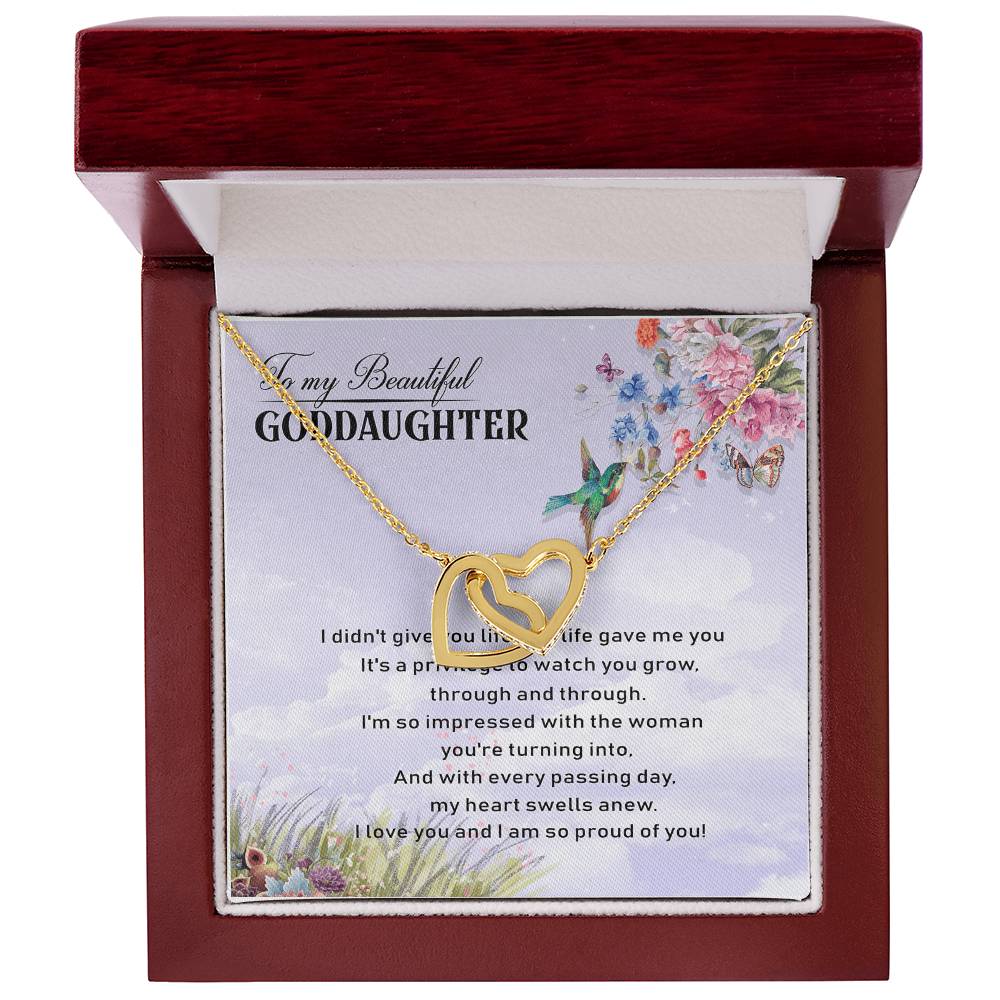 To My Beautiful Goddaughter Interlocking Hearts Necklace Birthday Message Card From Godmother
