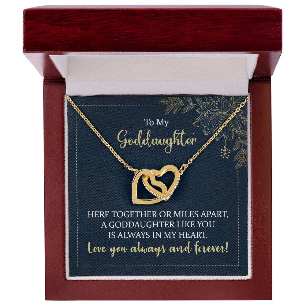 To My Goddaughter Though We Are Miles Apart Interlocking Hearts Necklace