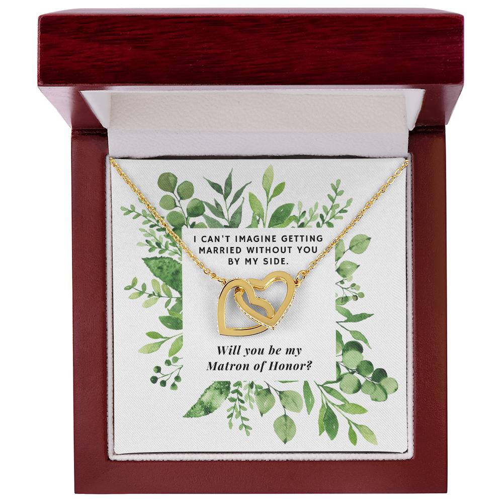 Be Matron Of Honor Square Foliage Interlocking Hearts Necklace