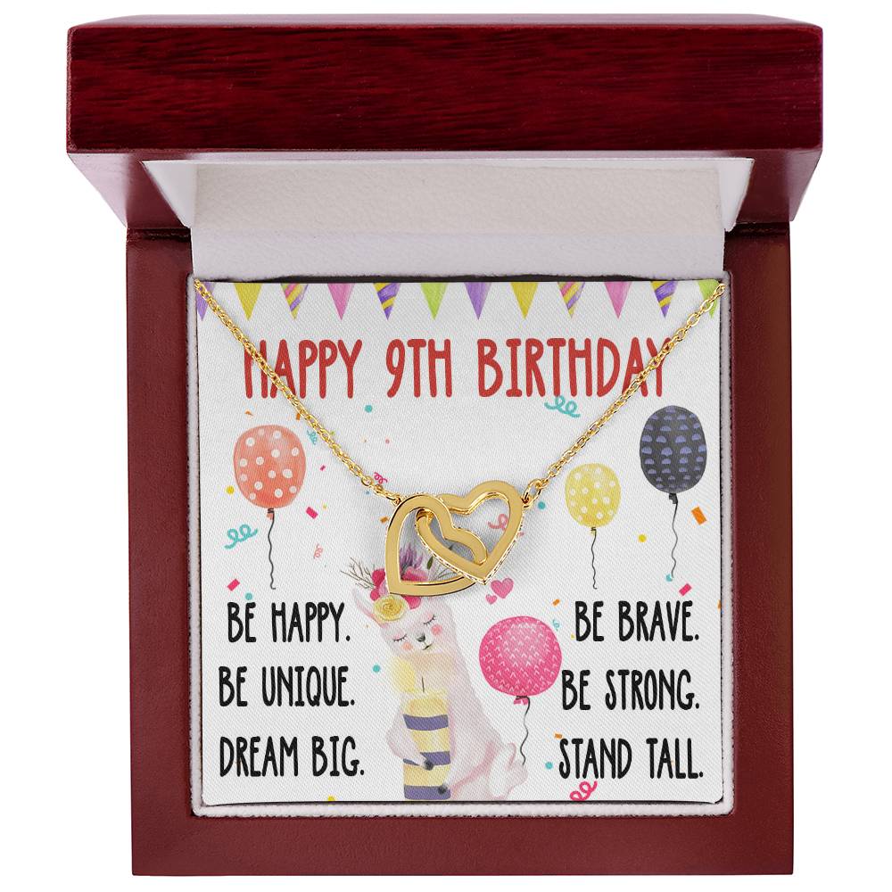 9Th Birthday Necklace Gift For Girl Daughter Birthday Gift For 9 Years Old Teen Birthday Gift Cute Llama Interlocking Hearts Necklace