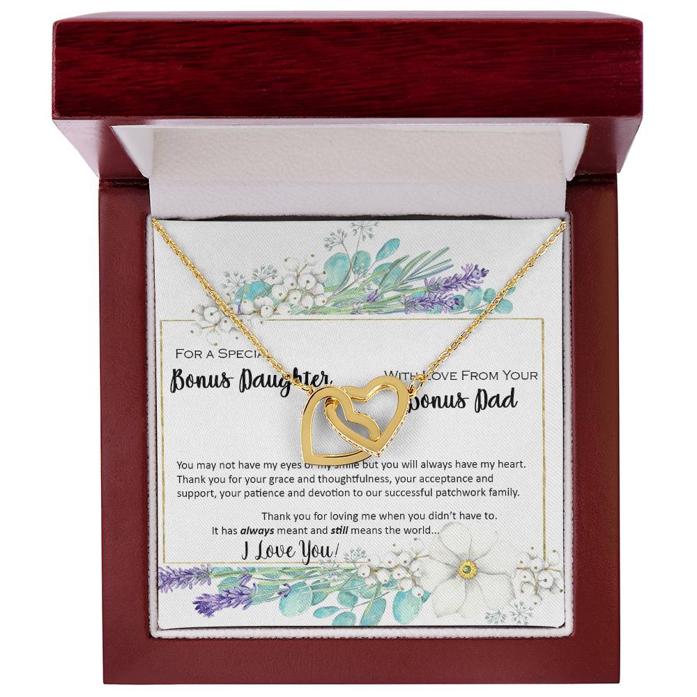 Bonus Daughter From Bonus Dad No Dna But You Have My Heart Interlocking Hearts Necklace