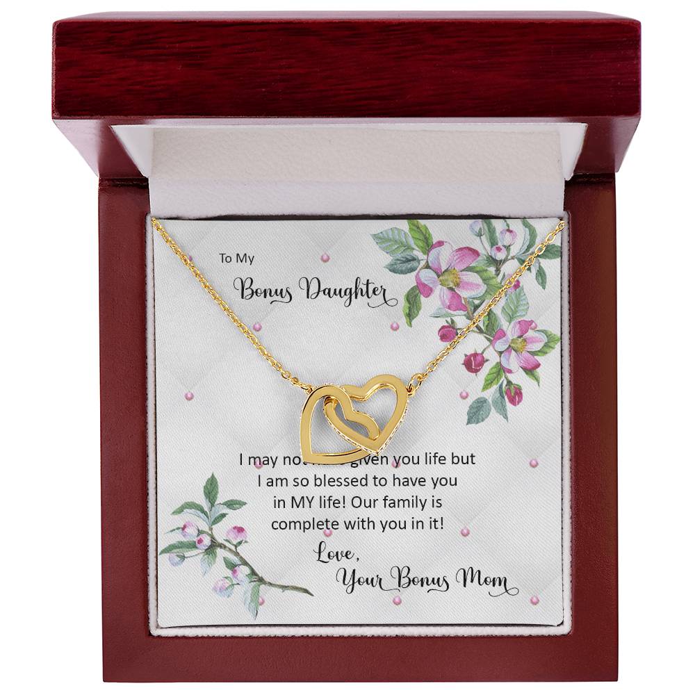 Bonus Daughter From Bonus Mom No Dna But You Have My Heart Interlocking Hearts Necklace