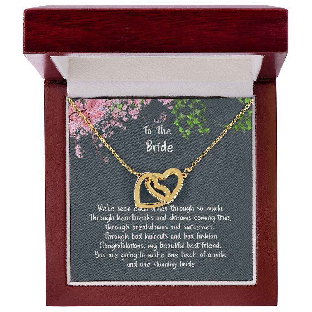 The Bride My Best Friend Hearts Rose Gold Finish Necklace Interlocking Hearts Necklace