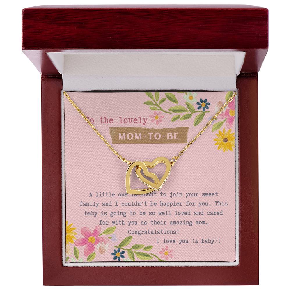 Mom To Be Interlocking Hearts Necklace Pink Floral Baby Shower