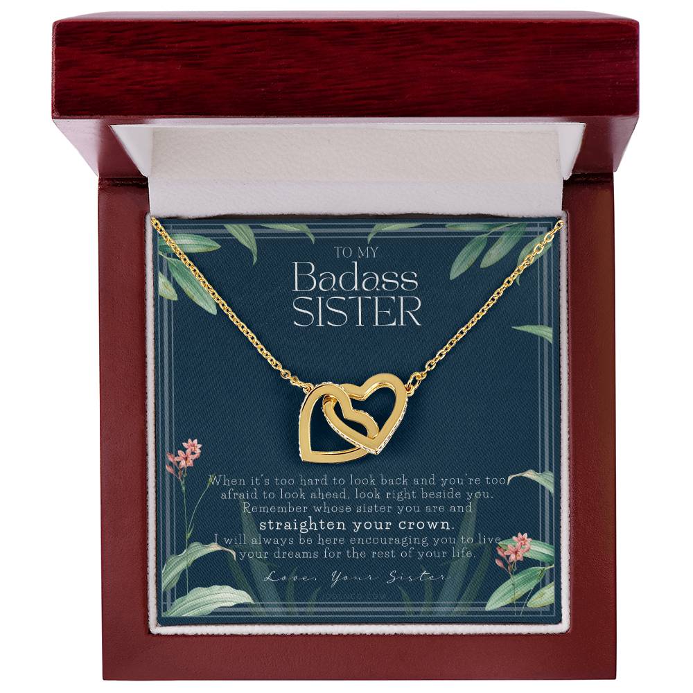 To My Badass Sister Necklace Remember Whose Sister You Are Straighten Your Crown Sister Gift Sister Necklace Touching Gift For Sister Interlocking Hearts Necklace