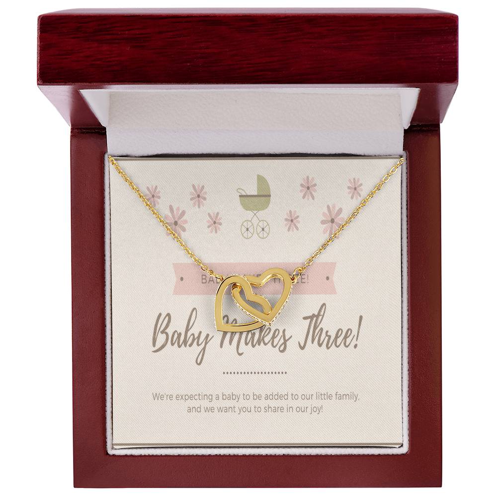 Pregnancy Announcement- Baby Makes Three - Family Of Three - Pregnancy Baby Reveal - First Baby Interlocking Hearts Necklace