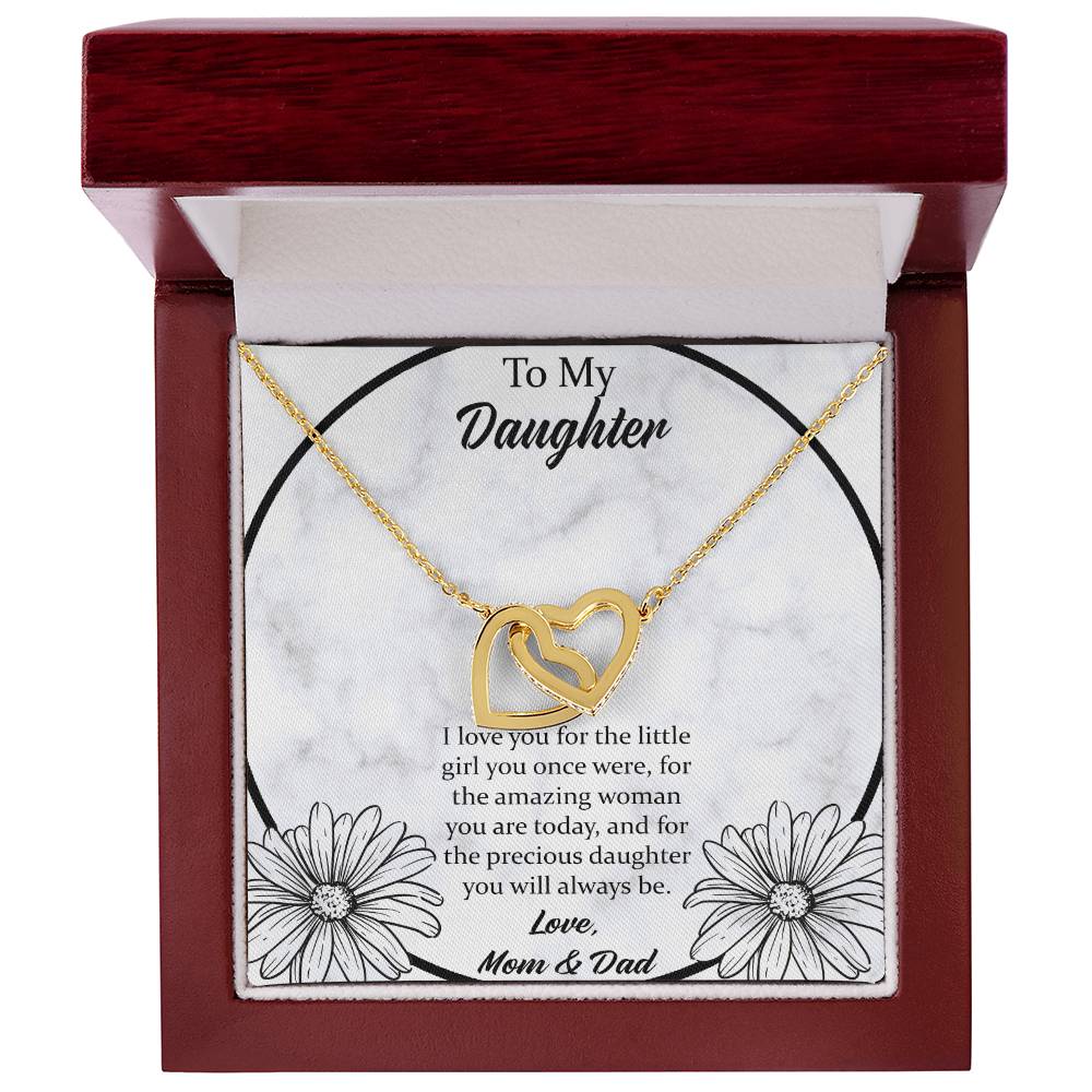 To My Daughter I Love You For The - Mom & Dad Interlocking Hearts Necklace