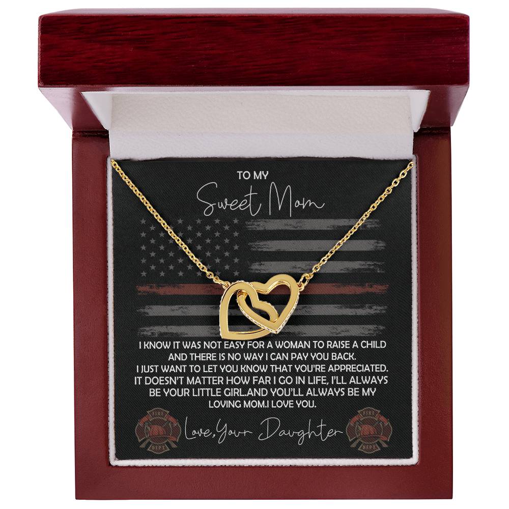 Firefighter Mom Necklace From Daughter - Fire Mom Gift From Daughter Interlocking Hearts Necklace