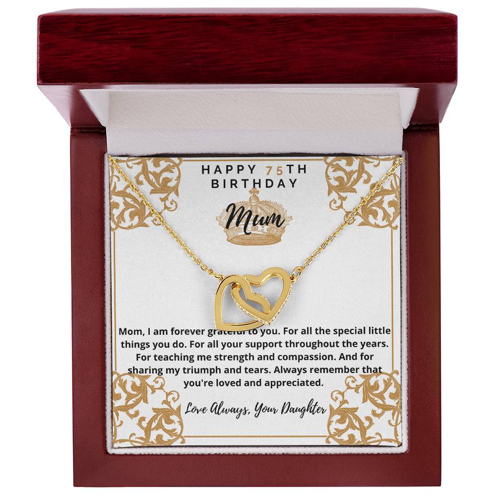 75Th Birthday Mum From Daughter Interlocking Hearts Necklace