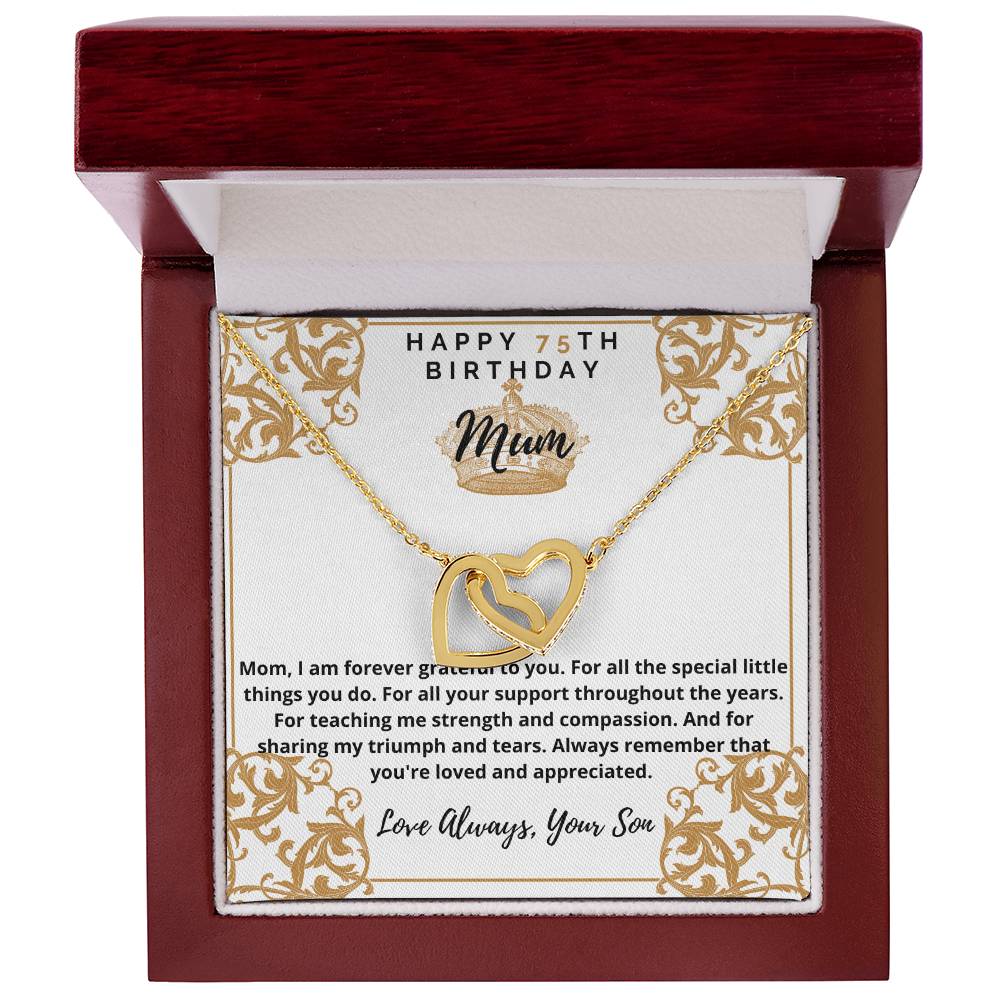 75Th Birthday Mum From Son Interlocking Hearts Necklace