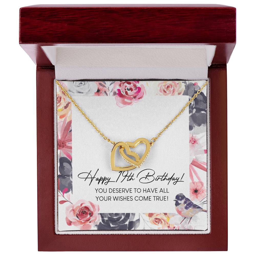 Happy 19Th Birthday Interlocking Hearts Necklace Message Card