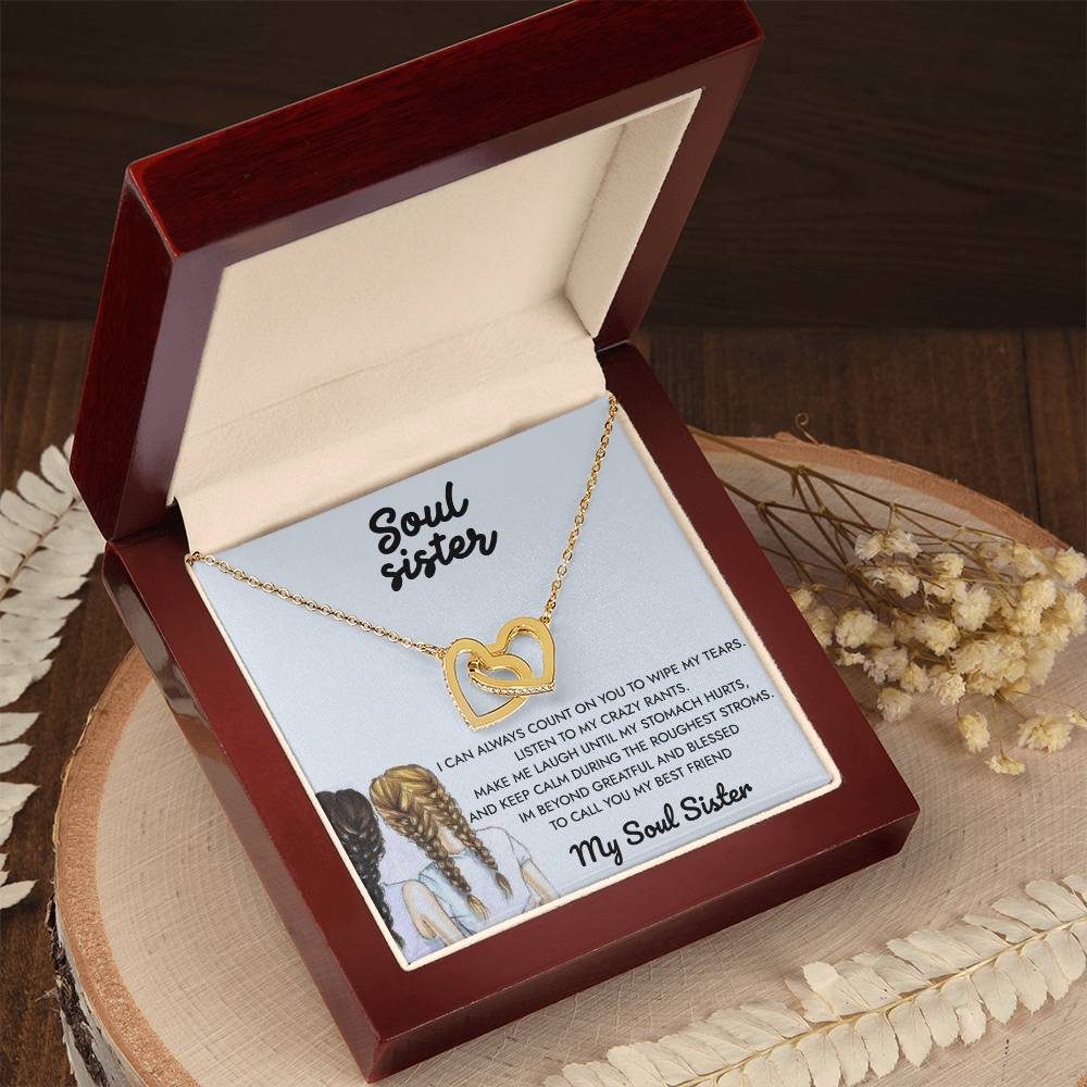 To My Soul Sister -My Reflection Pal Partner In Crime - Necklace Interlocking Hearts Necklace
