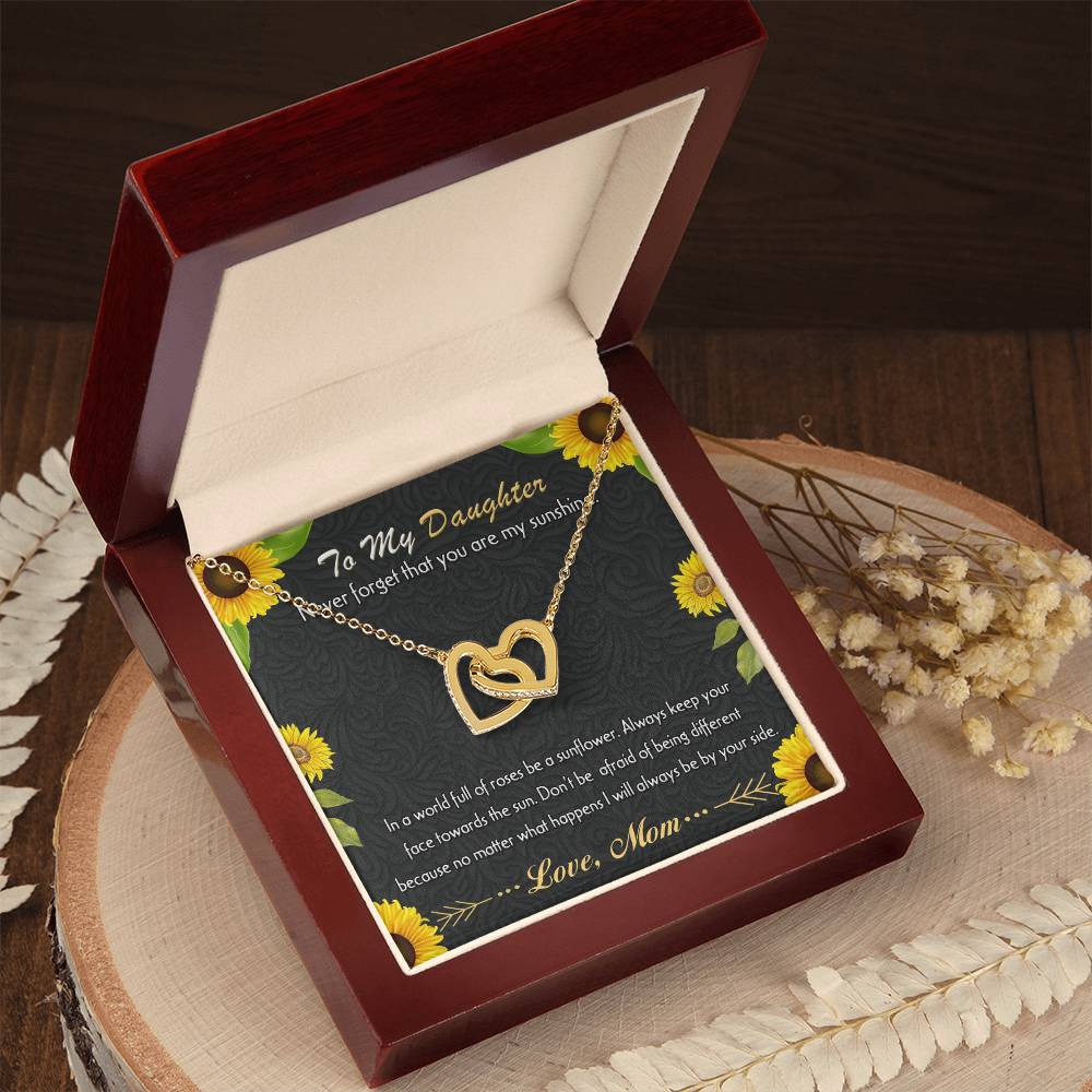 To My Daughter - Never Forget That You Are My Sunshine Interlocking Hearts Necklace