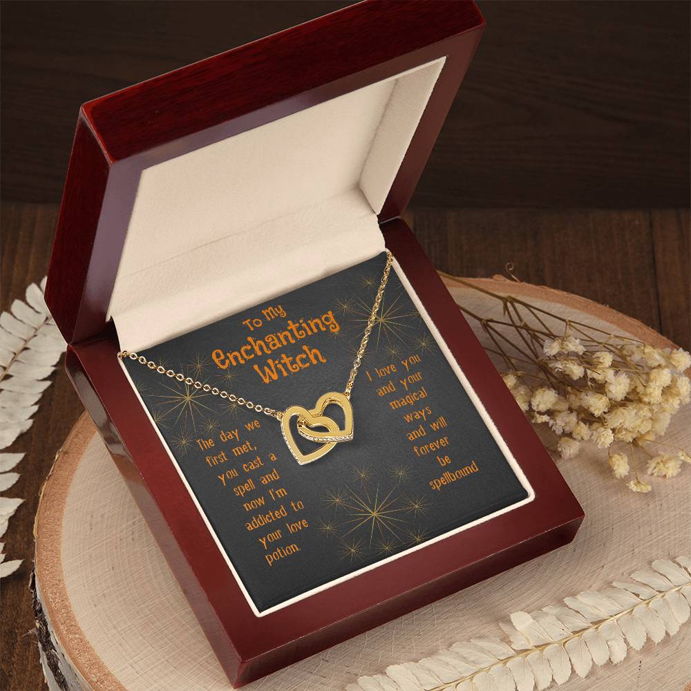 Enchanting Witch Interlocking Hearts Necklace Halloween Gift