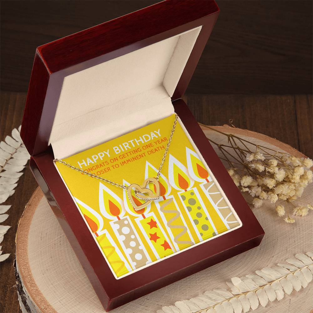 Imminent Death Humorous Birthday Gift Necklace Interlocking Hearts Necklace