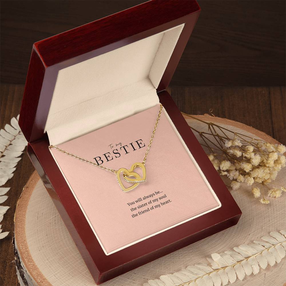 To My Bestie Cubic Zirconia Heart Necklace Interlocking Hearts Necklace