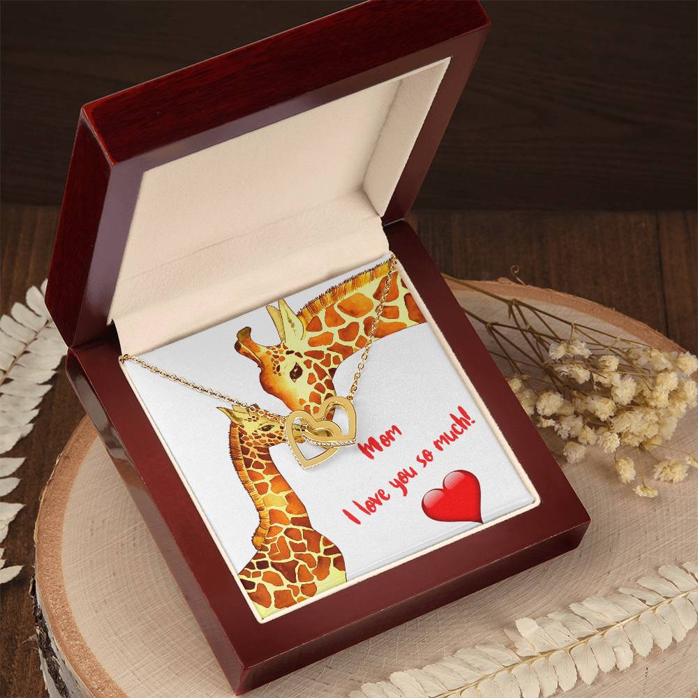 Mom I Love You So Much Two Hearts Embellished With Cubic Zirconia Stones Interlocked Together Interlocking Hearts Necklace