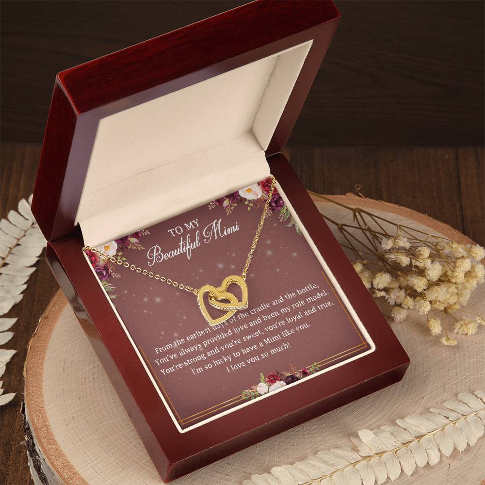 To My Beautiful Mimi Interlocking Hearts Necklace Message Card