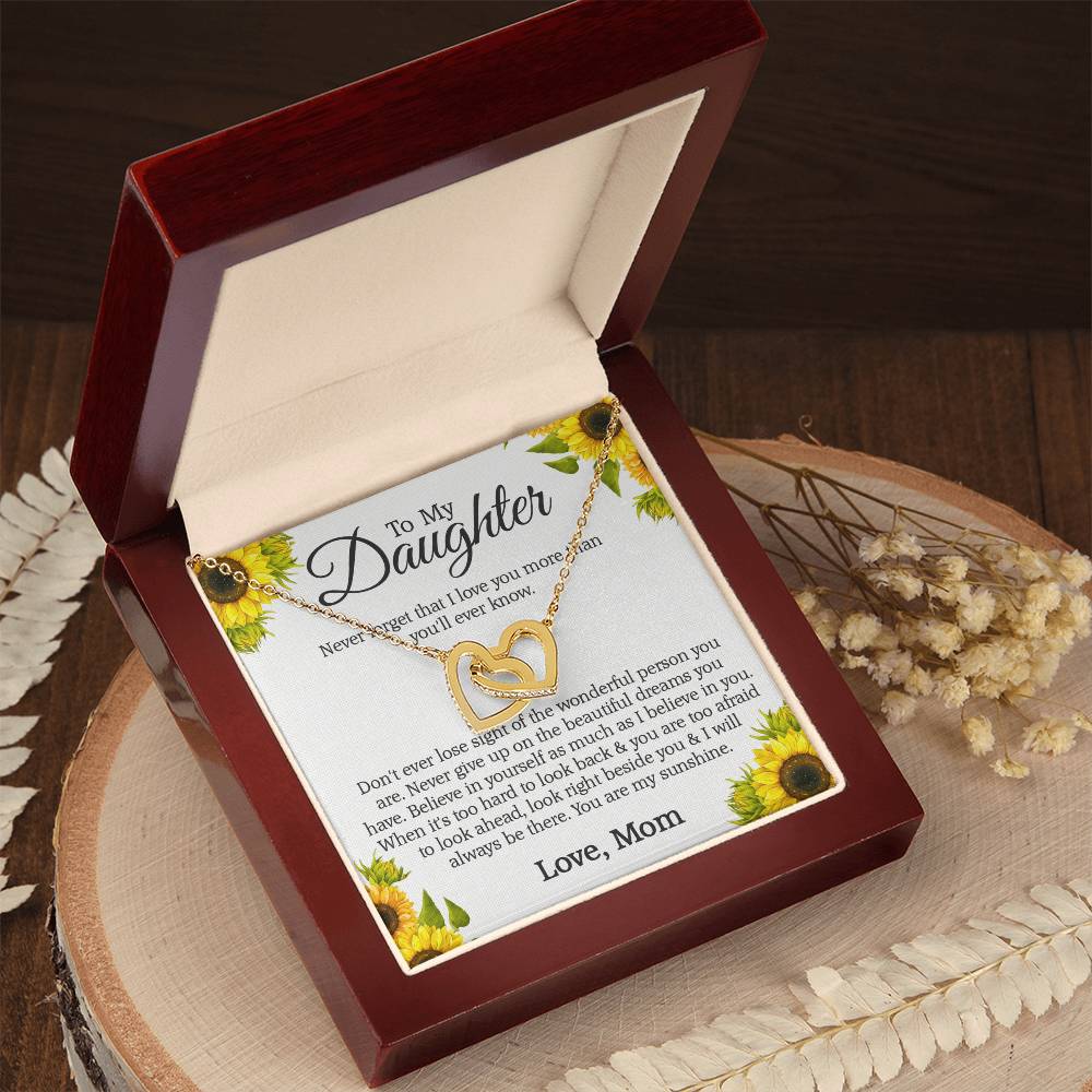 To My Daughter - Never Forget That I Love You More Than You'Ll Ever Know Interlocking Hearts Necklace