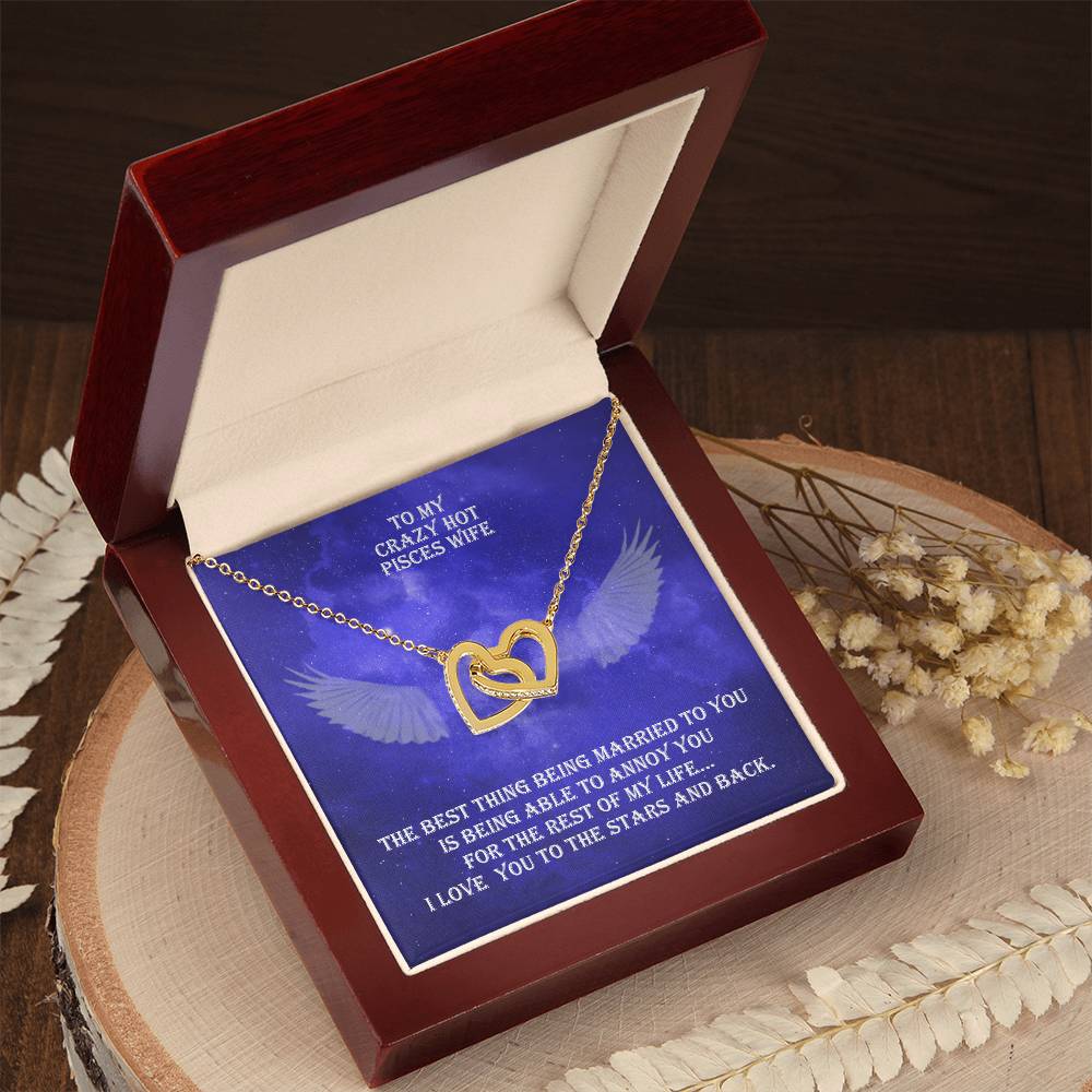 Hot Pisces Wife Interlocked Hearts Necklace With Personal Message Card And Jewelry Box. Interlocking Hearts Necklace